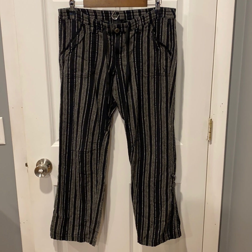 Hurley Striped Linen Blend Roll Up Beach Pants